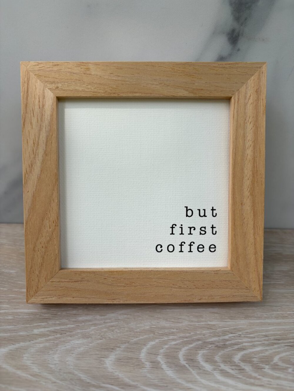 But First Coffee Canvas Wood Sign 4x4 Natural Kitchen Tiered Tray Shelf Sitter